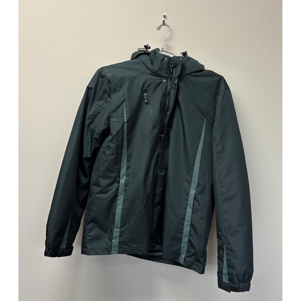 Port Authority Mens Hooded Fleece Lined Jacket Black Gray Size Large RN 90836